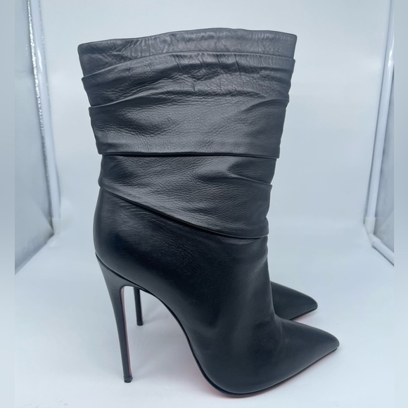 Christian Louboutin Ishtar Black Leather Mid Calf Pointed Stiletto Heels Boots - Picture 3 of 14